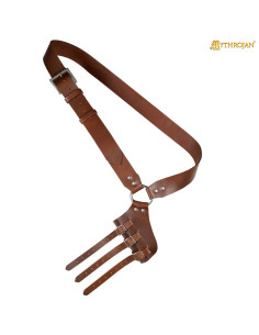 Medieval brown leather baldric for hanging sword, right hand