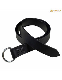 Black leather Viking belt with round buckle