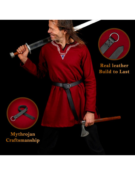 Black leather Viking belt with round...