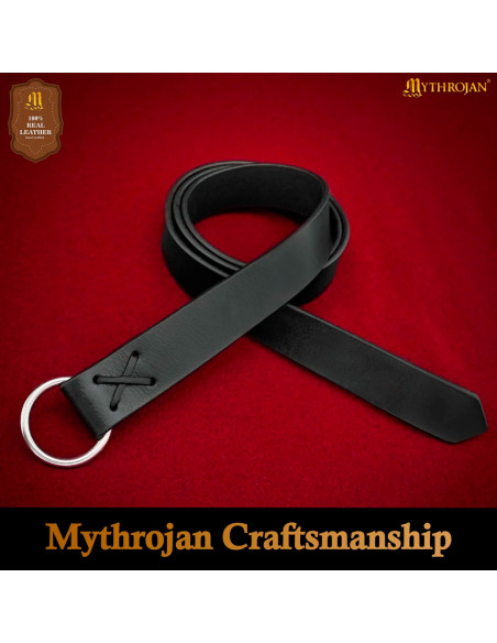 Black leather Viking belt with round...