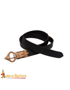 Saxon Medieval Belt with Bronze King Buckle, Black Leather
