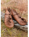 Brown leather Roman sandals with lace closure