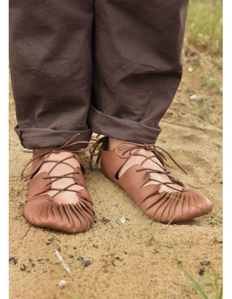 Brown leather Roman sandals with lace... Brown leather Roman sandals with lace...