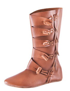 Medieval tall boots with knot closures, brown