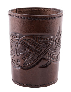 Black leather dice cup with embossed Dragon design