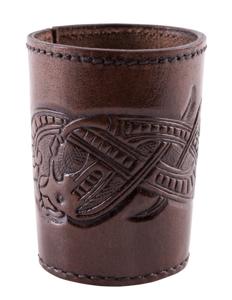 Black leather dice cup with embossed...