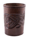 Black leather dice cup with embossed Dragon design