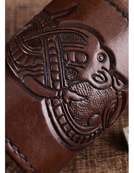 Black leather dice cup with embossed...