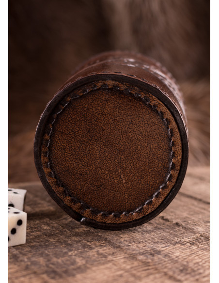 Black leather dice cup with embossed...