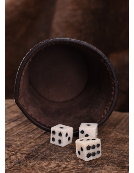 Black leather dice cup with embossed...