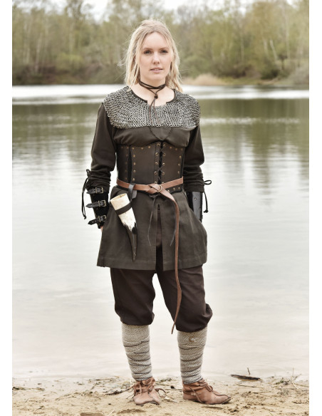 Leather bustier with a soft suede...