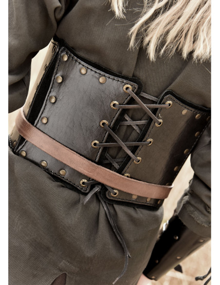 Leather bustier with a soft suede...