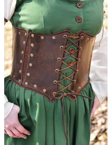 Leather bustier with a soft suede...