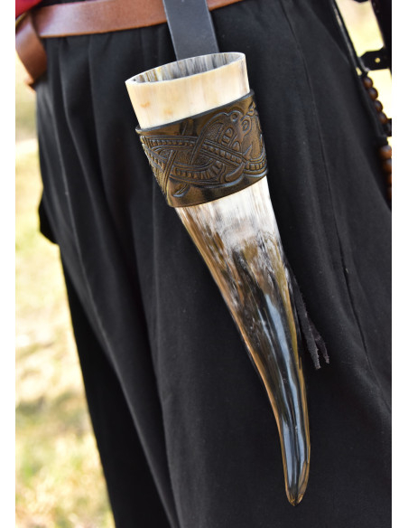 Horn holder with embossed dragon...