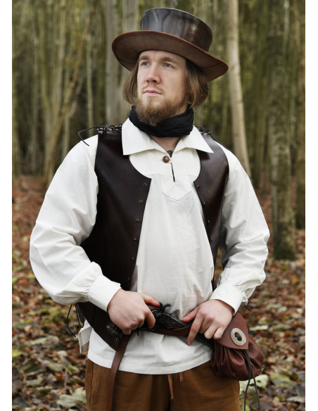 Medieval leather hat with wide brim,...