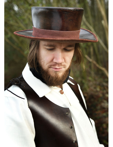 Medieval leather hat with wide brim,...