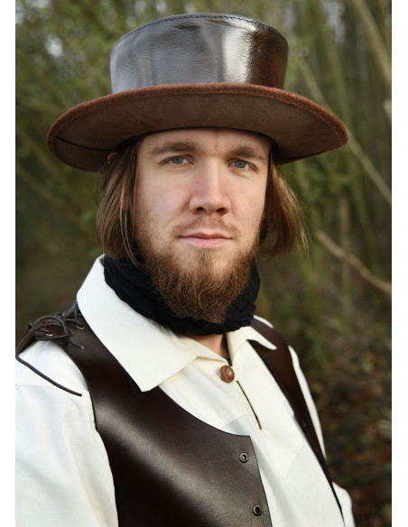 Medieval leather hat with wide brim,...