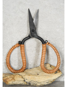 Hand-forged scissors with leather-wrapped handle