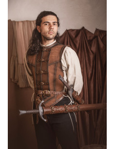 Short medieval brown leather jerkin