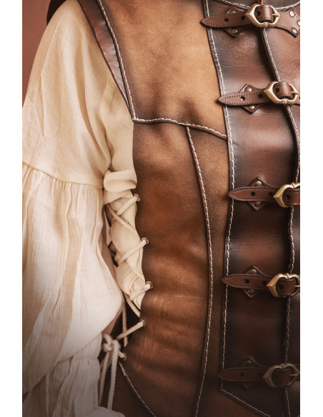 Short medieval brown leather jerkin
