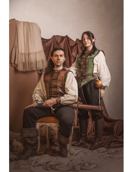 Short medieval brown leather jerkin