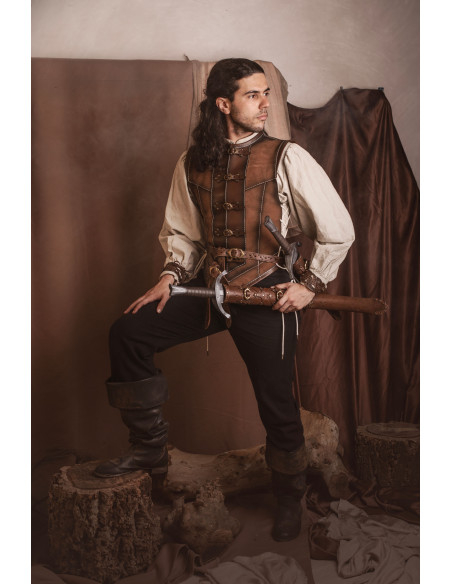 Short medieval brown leather jerkin