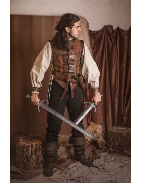 Short medieval brown leather jerkin