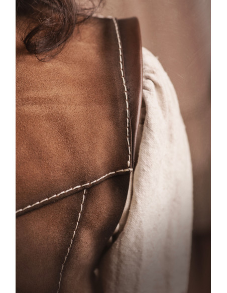 Short medieval brown leather jerkin