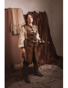 Long brown medieval cuirass in suede leather, women