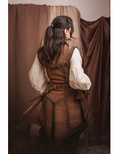 Long brown medieval cuirass in suede leather, women 2