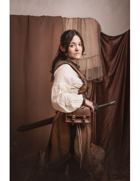 Long brown medieval cuirass in suede...