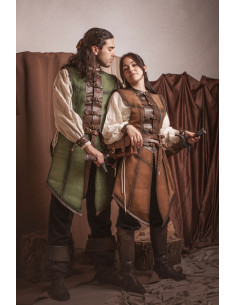 Long brown medieval cuirass in suede leather, men's