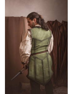 Long medieval green leather jerkin for men 2