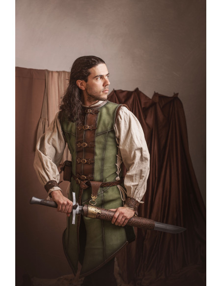 Long medieval green leather jerkin...