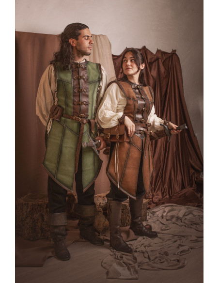 Long medieval green leather jerkin...
