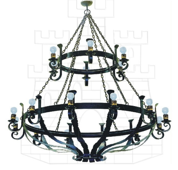 Lámpara forja grande cadenas 18 luces - Medieval Forge: Appliques, Lamps, Torches...